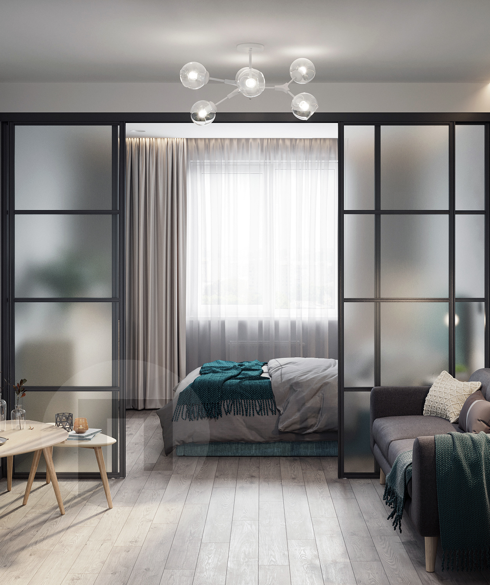 Раздвижная дверь с матовым стеклом