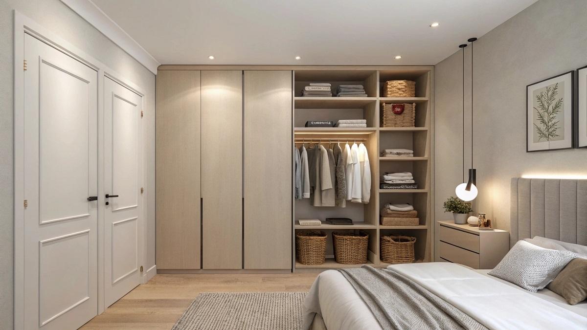 Гардеробная вдоль стены - фото