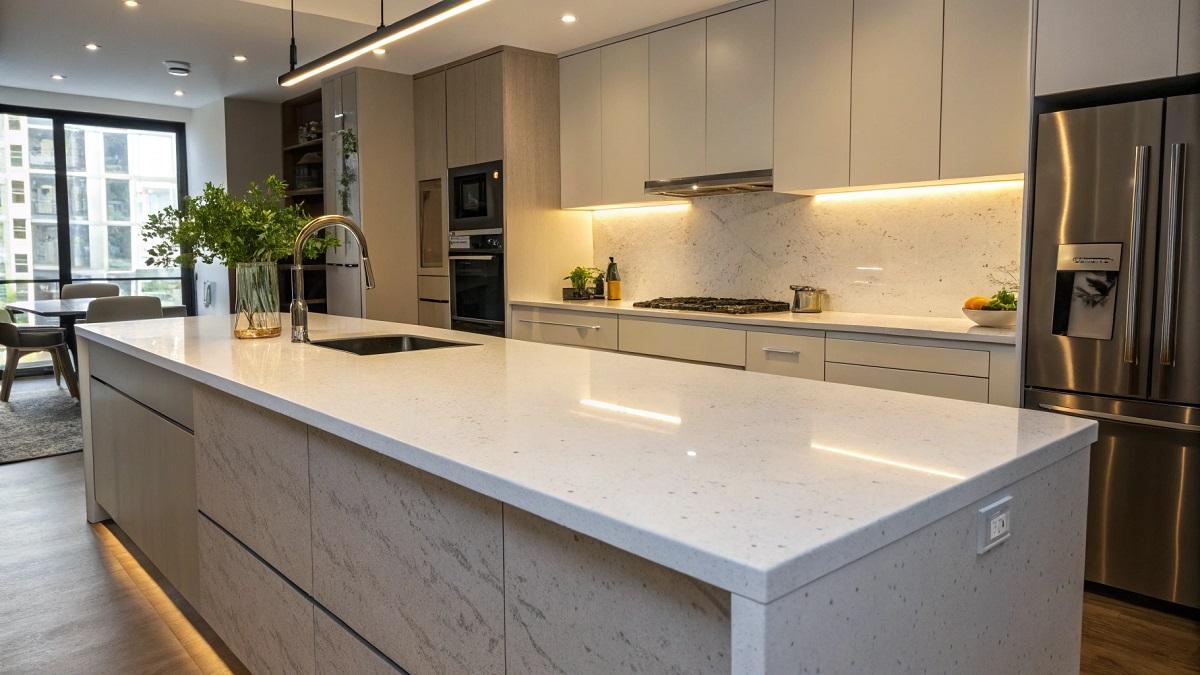 Искусственный камень в столешнице - фото