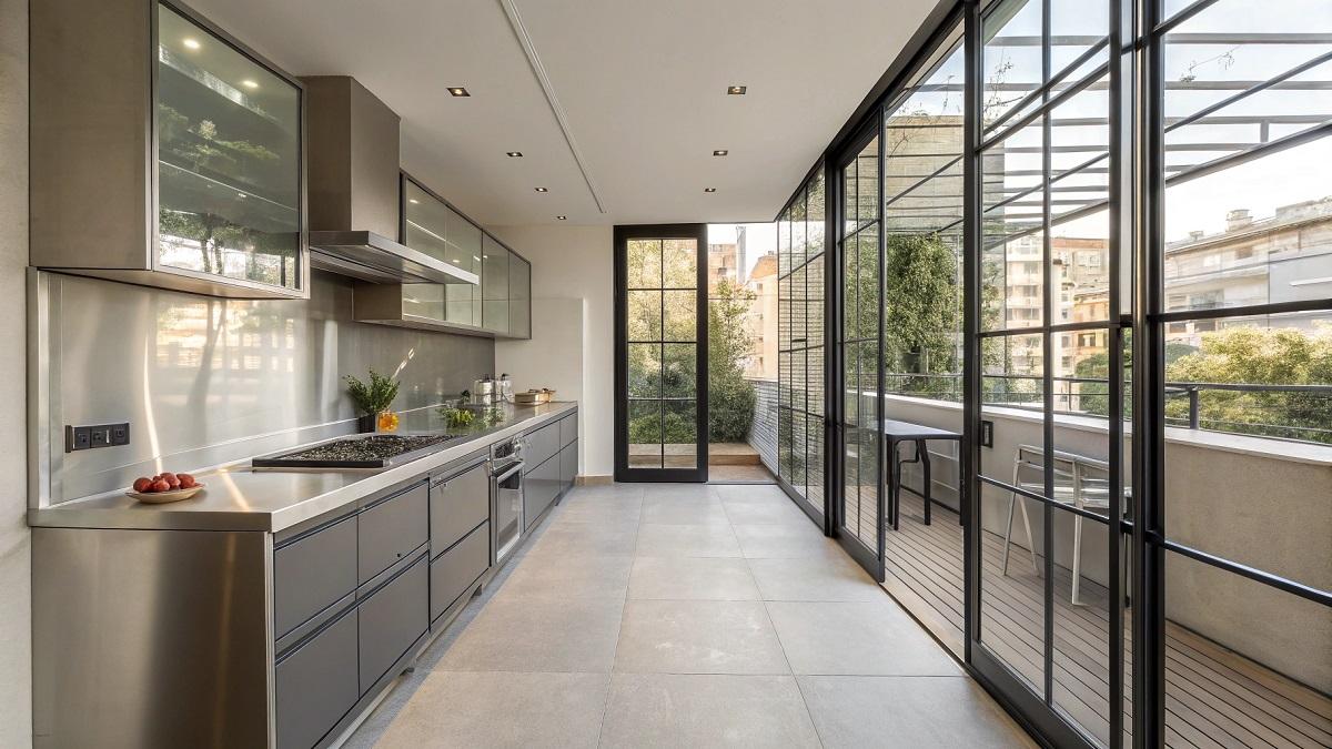 Металл и стекло в дизайне кухни - фото